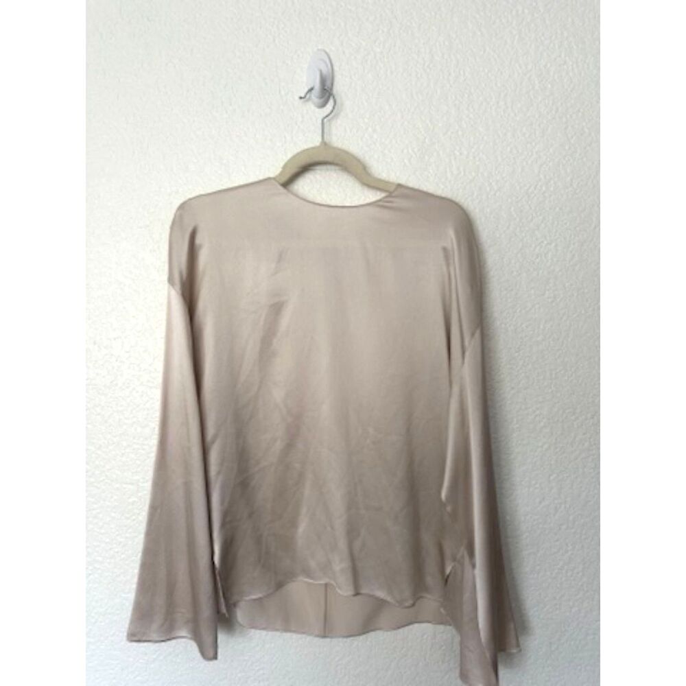 Vince Silk Long Sleeve Blouse Champaign Beige Satin Size Medium